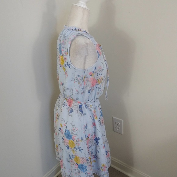 Blue floral v-neck sleeves boho cottagecore midi dress small flowy loose casual - Picture 4 of 10